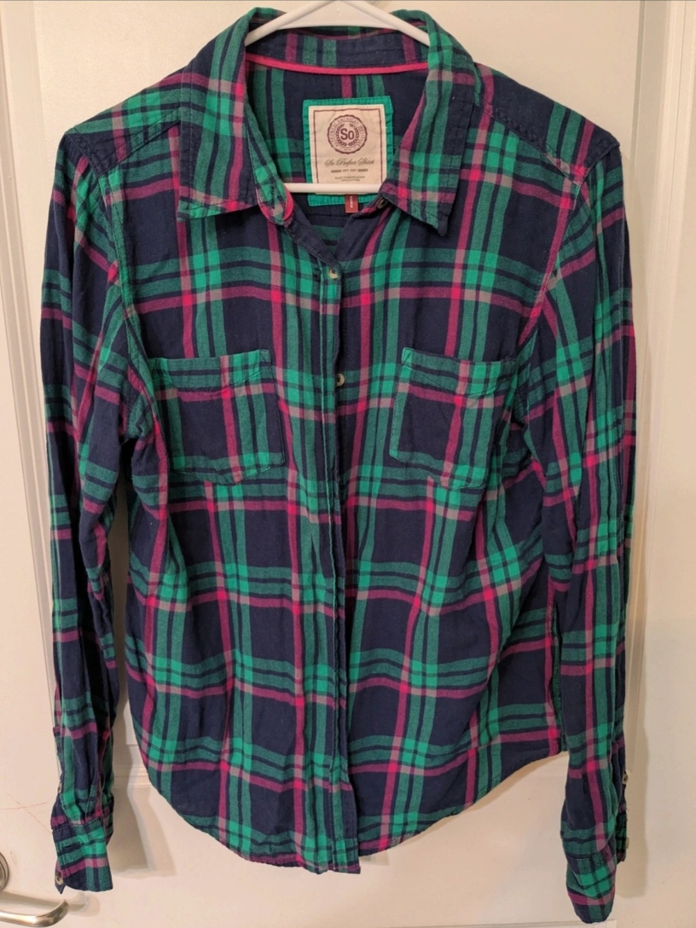 SO Authentic American Heritage Womens Plaid Flannel Long Sleeve Shirt Cotton XL